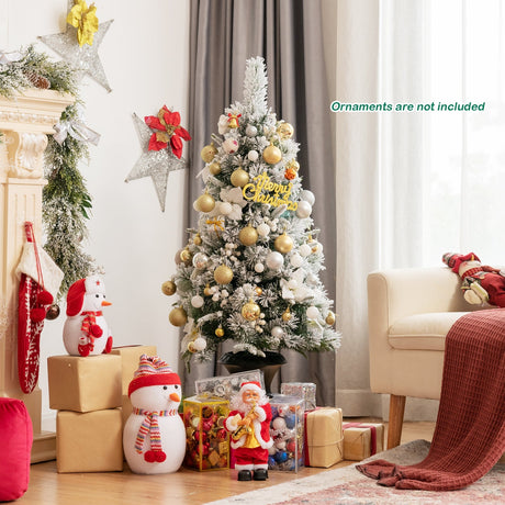 Árbol de entrada de Navidad nevado preiluminado de 4 pies con bayas y flores blancas