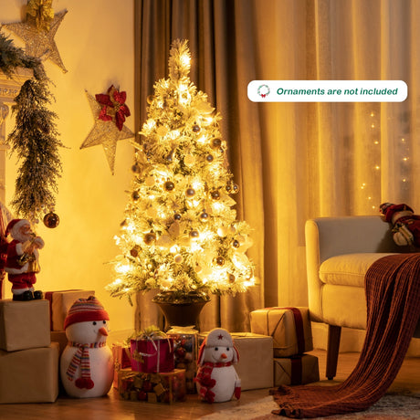 Árbol de entrada de Navidad nevado preiluminado de 4 pies con bayas y flores blancas