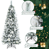 Snow Flocked Christmas Pencil Tree with Berries and Poinsettia Flowers