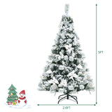 Árbol de Navidad Artificial Nevada de 5 Pies con Bisagras, Bayas y Flores de Pascua