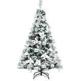 Árbol de Navidad Artificial Nevada de 5 Pies con Bisagras, Bayas y Flores de Pascua
