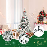 Árbol de Navidad Artificial Nevada de 5 Pies con Bisagras, Bayas y Flores de Pascua