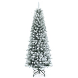 Snow-Flocked Hinged Artificial Christmas Pencil Tree with Mixed Tips