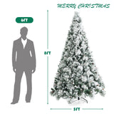 8 Feet Snow Flocked Christmas Tree Glitter Tips with Pine Cone and Red Berries