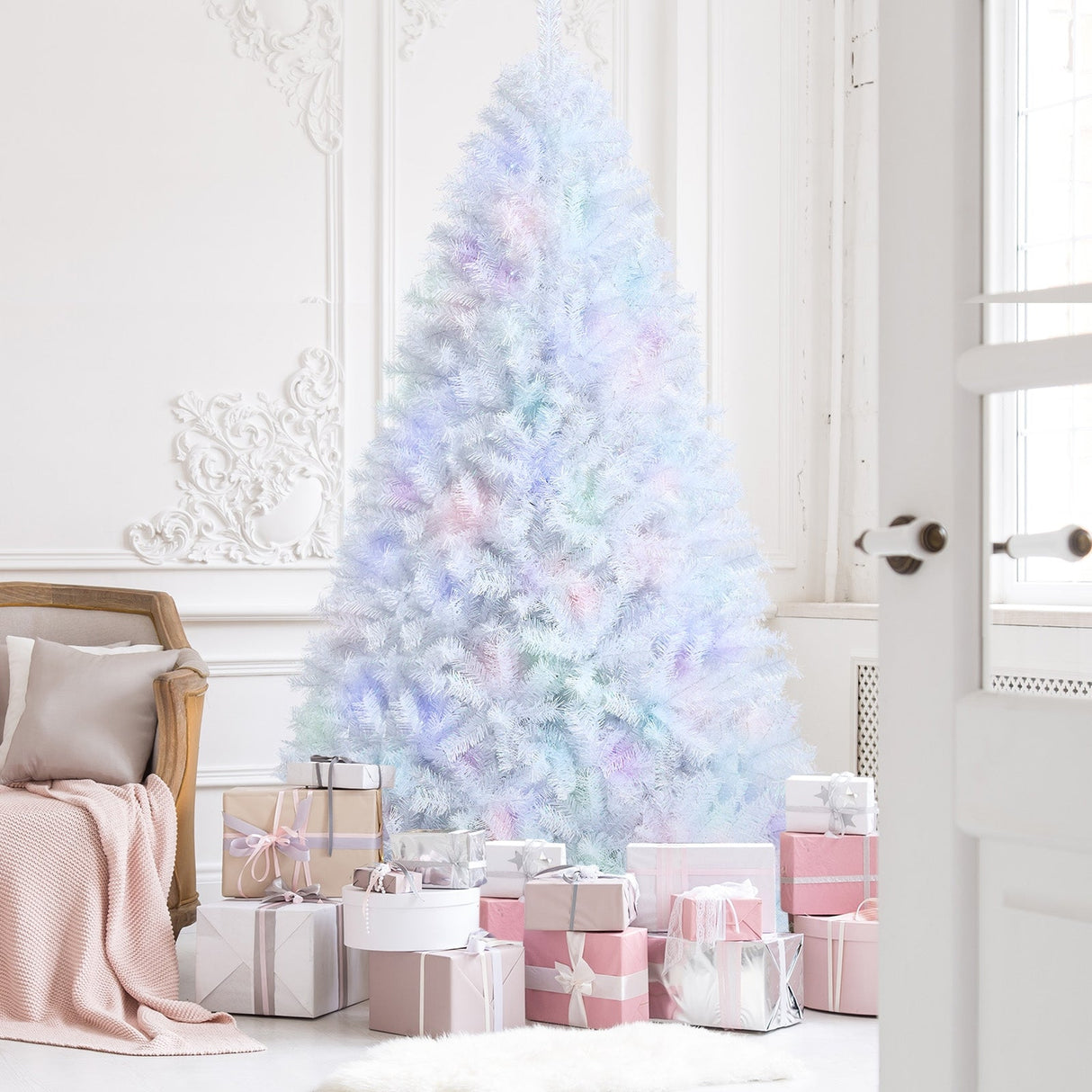Árbol de Navidad artificial de 2,4 metros con 1636 puntas iridiscentes