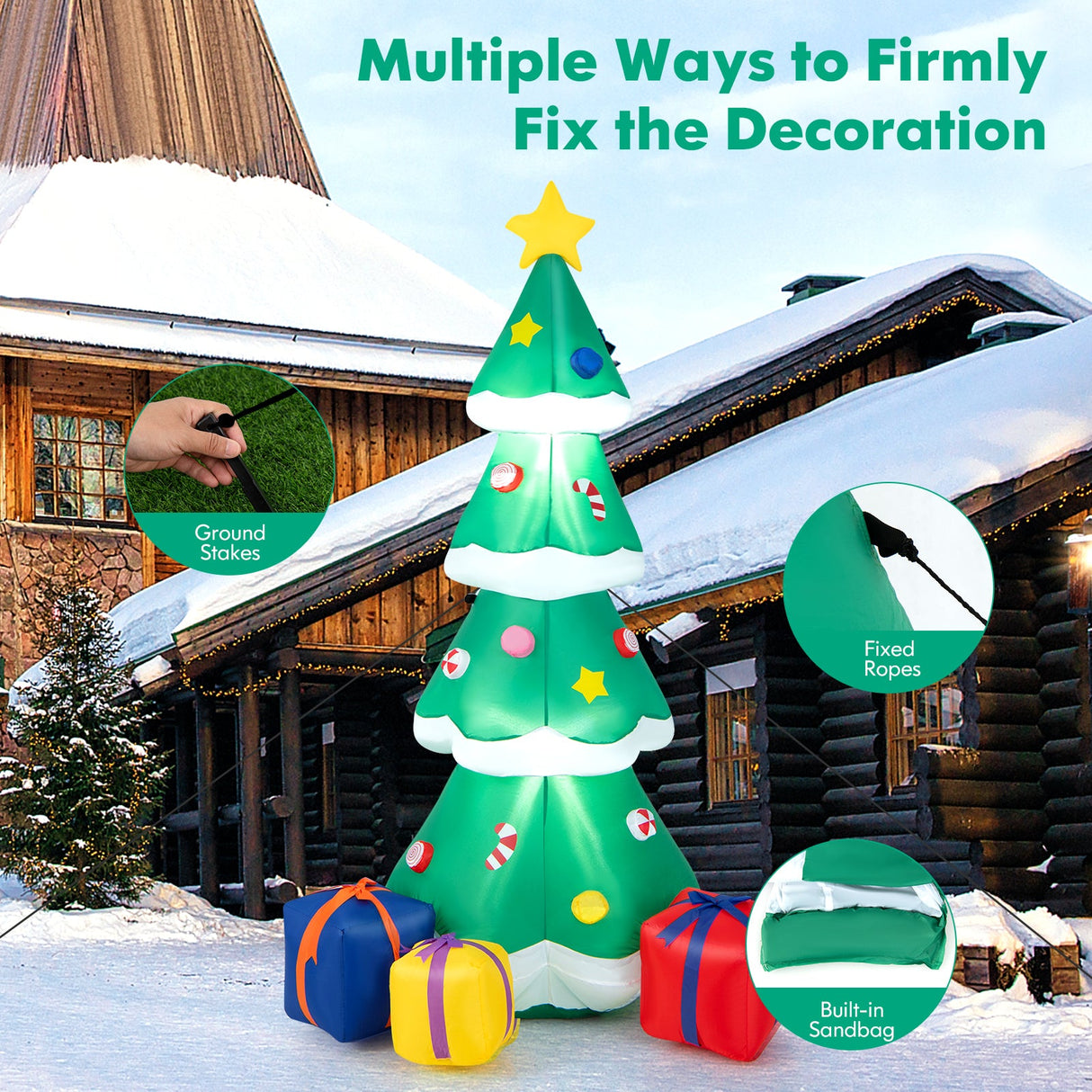 Árbol de Navidad inflable de 1.80 metros con 3 cajas de regalo