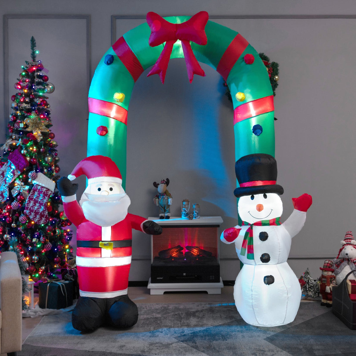 Arco inflable de Navidad de 8 pies con Papá Noel y Muñeco de Nieve