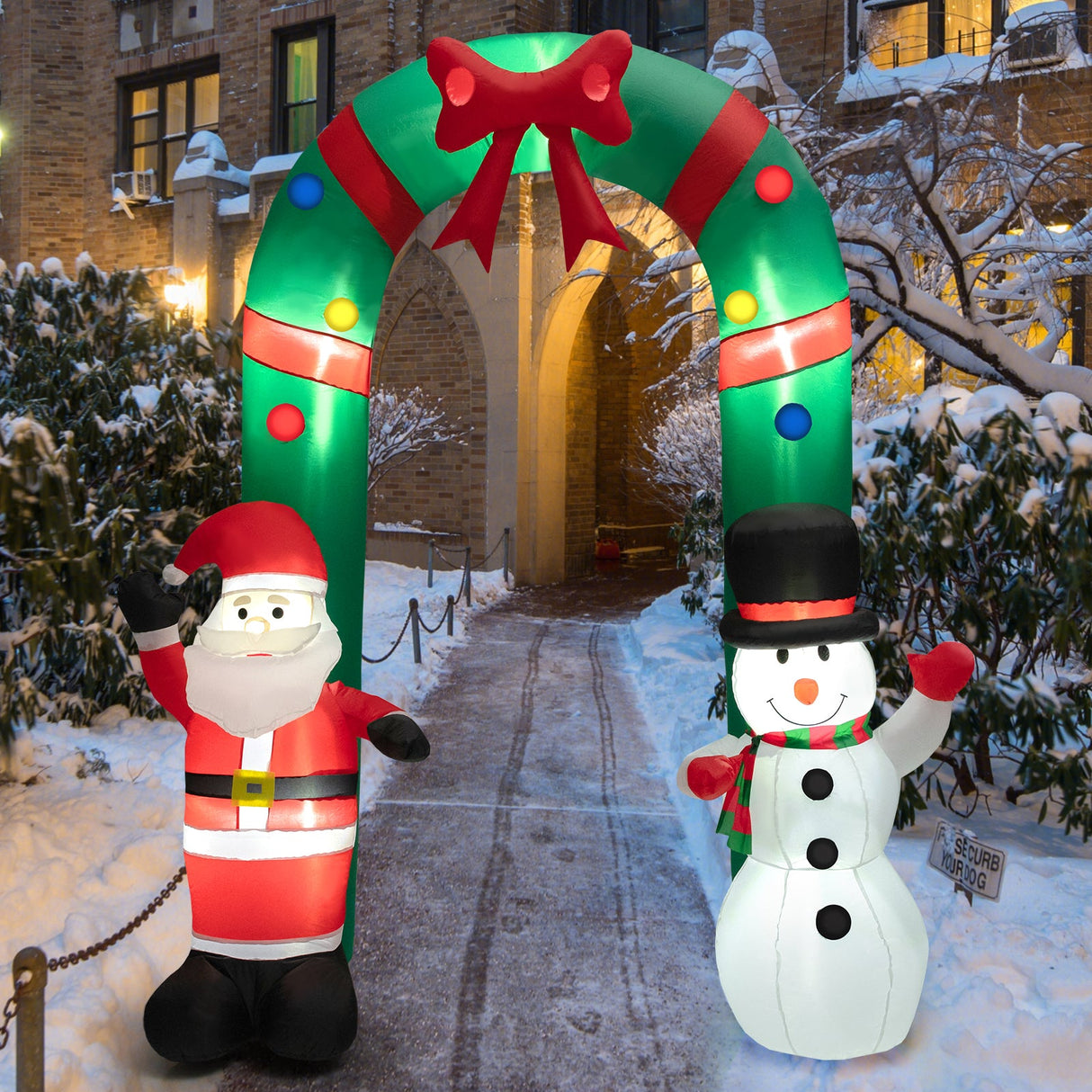 Arco inflable de Navidad de 8 pies con Papá Noel y Muñeco de Nieve