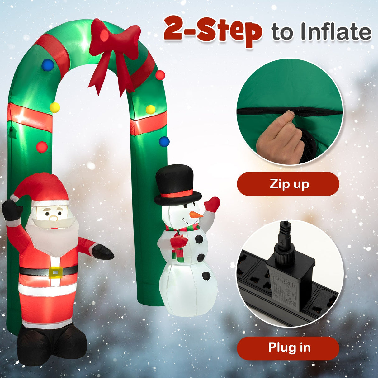 Arco inflable de Navidad de 8 pies con Papá Noel y Muñeco de Nieve