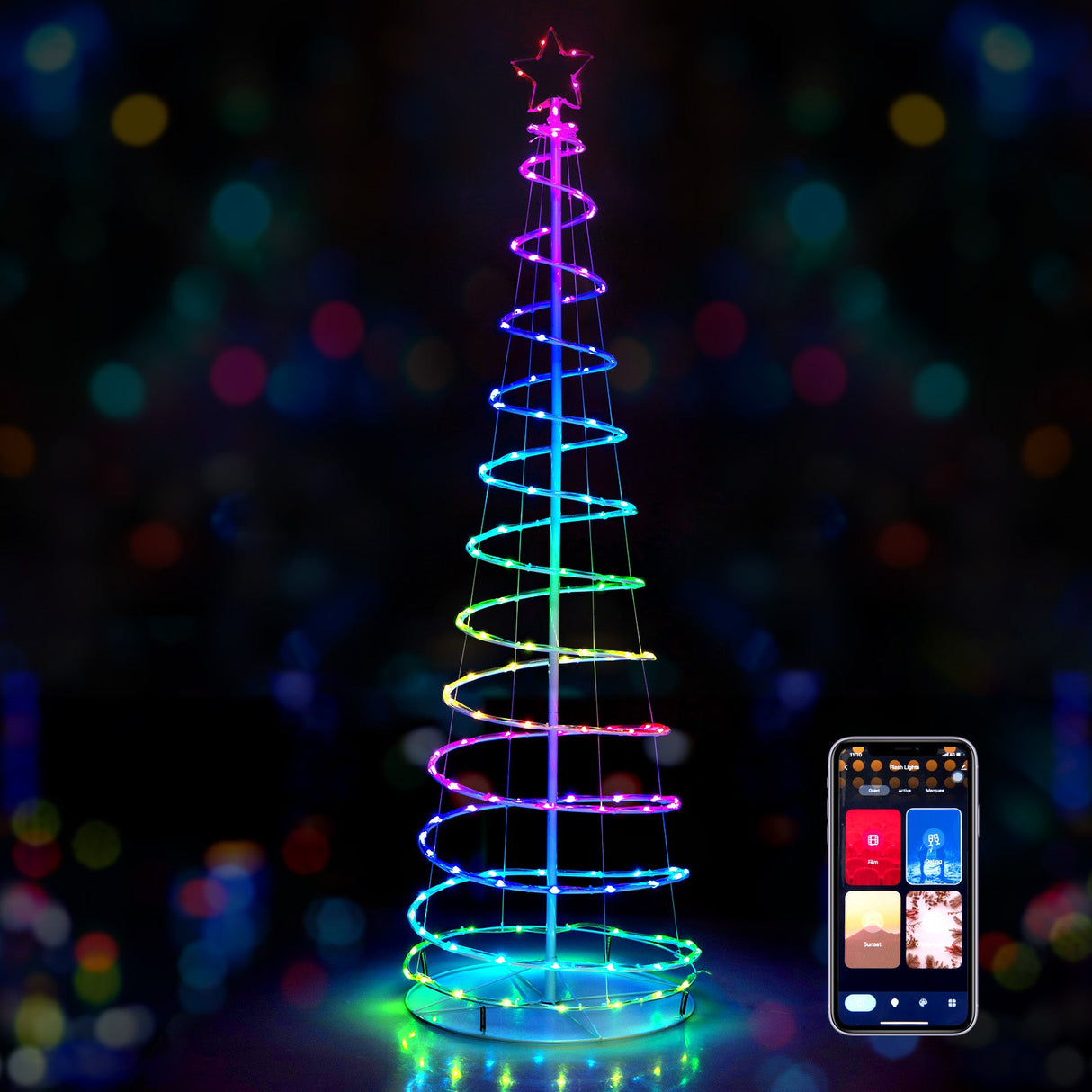 Árbol de Navidad espiral iluminado de 6 pies con estrella en la copa - Blanco