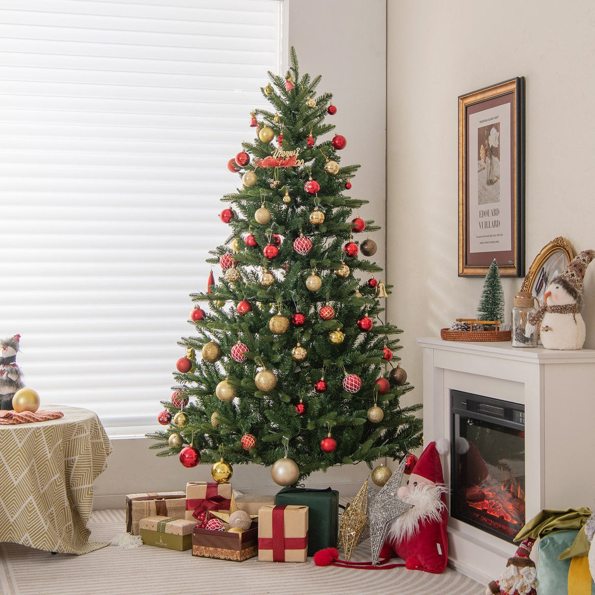 Árbol de Navidad artificial de 1,83 metros con 500 luces incandescentes amarillo cálido