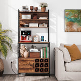 Coffee Bar Cabinet with S-Shaped Hooks and Wine Bottle Holders