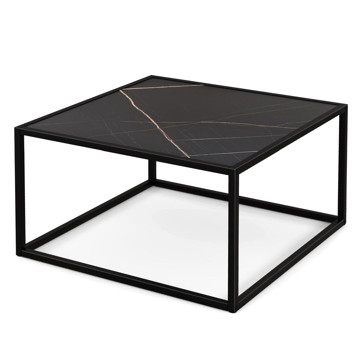 Mesa de centro cuadrada moderna de cristal con estructura de metal para sala de estar