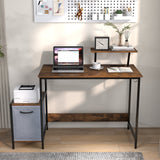 Escritorio de computadora con cajón de almacenamiento reversible y estante movible - Marrón