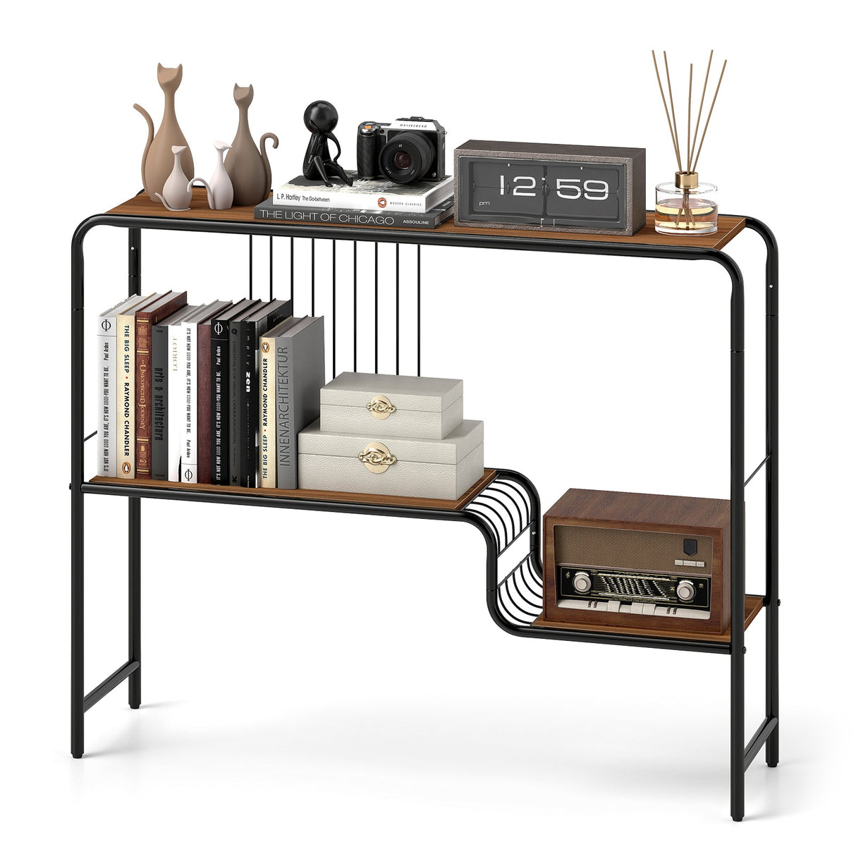 Mesa consola con estante de almacenamiento y estructura de metal para sala de estar