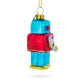 Quirky Square-Headed Robot Glass Christmas Ornament