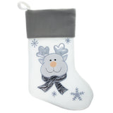 Set of 3 Gold and Silver, on White Felt Santa, Reindeer Christmas Stockings 15 Inches
