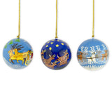 Set of 3 Santa Sleigh Reindeer Wooden Christmas Ball Ornaments