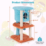 Bonita torre para gatos con temática de monstruos, condominio privado y felpa suave de pelo largo - Azul