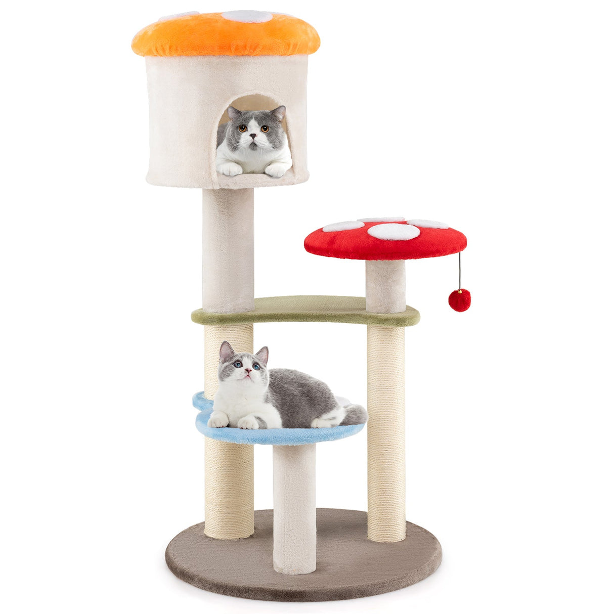 Bonito Árbol Rascador para Gatos con forma de Seta, Postes Rascadores de Sisal, Condo Superior y Plataformas Acolchadas-Multicolor
