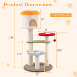 Bonito Árbol Rascador para Gatos con forma de Seta, Postes Rascadores de Sisal, Condo Superior y Plataformas Acolchadas-Multicolor