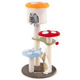 Bonito Árbol Rascador para Gatos con forma de Seta, Postes Rascadores de Sisal, Condo Superior y Plataformas Acolchadas-Multicolor