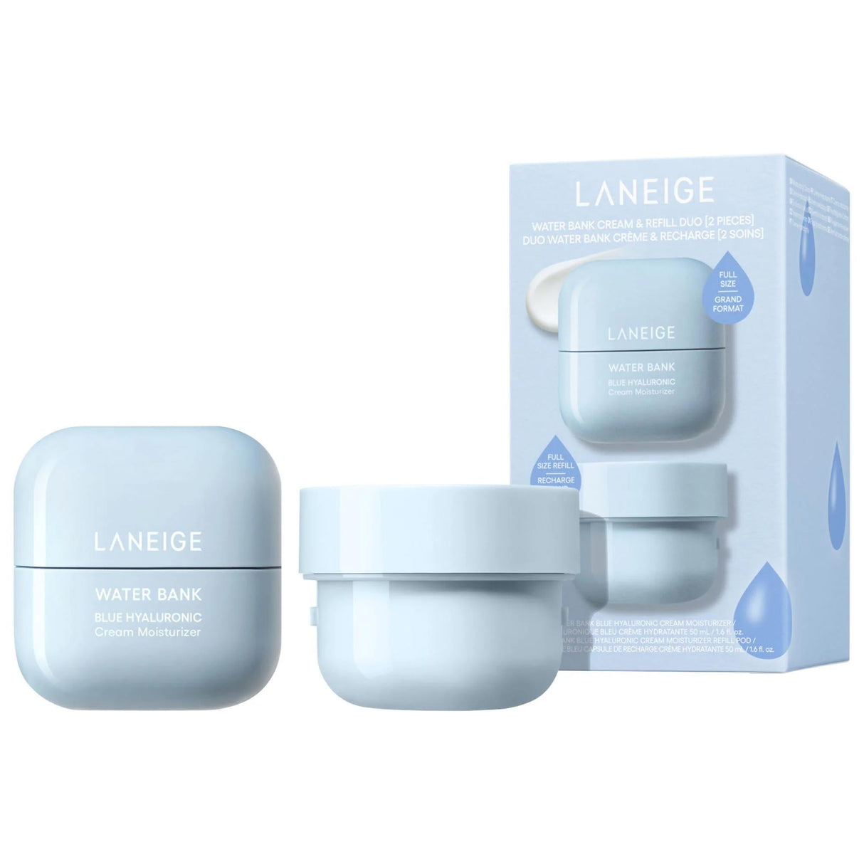 Laneige Water Bank Set: Blue Hyaluronic Acid Cream - Deep Hydration, Moisture Barrier Repair for Dry Skin - Vegan & Gluten-Free