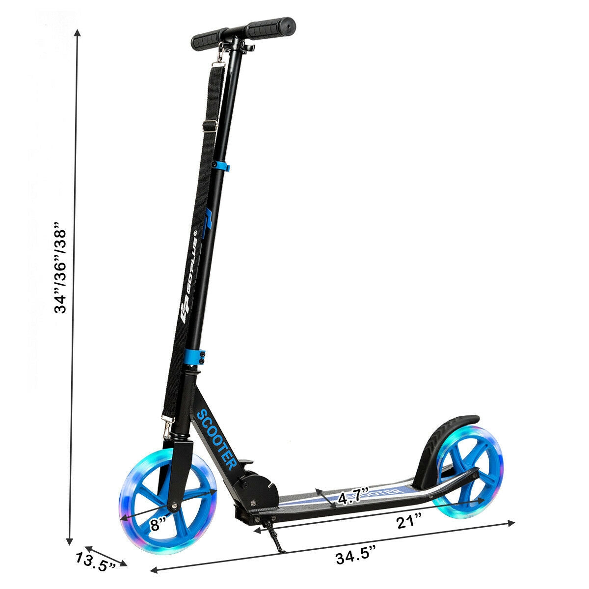 Patinete Plegable Deportivo Portátil con Ruedas LED - Azul