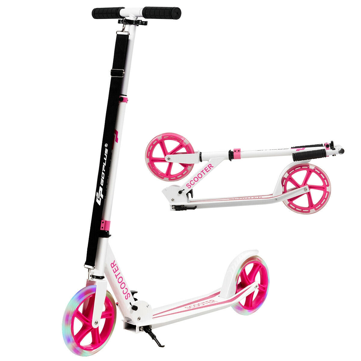 Patinete deportivo plegable portátil con ruedas LED-Rosa