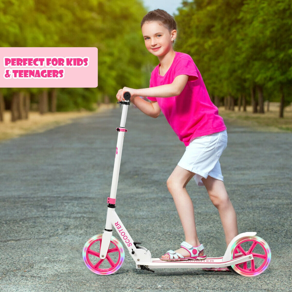 Patinete deportivo plegable portátil con ruedas LED-Rosa