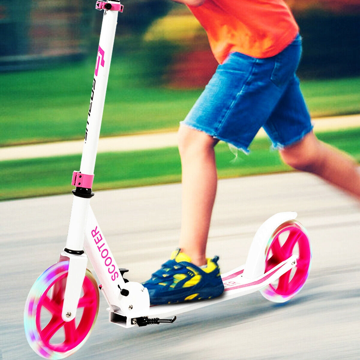 Patinete deportivo plegable portátil con ruedas LED-Rosa