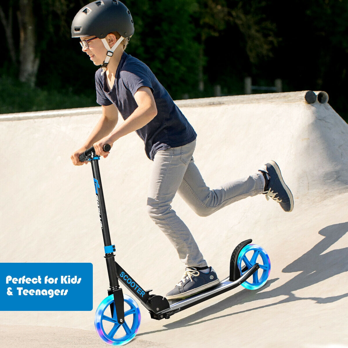 Patinete Plegable Deportivo Portátil con Ruedas LED - Azul