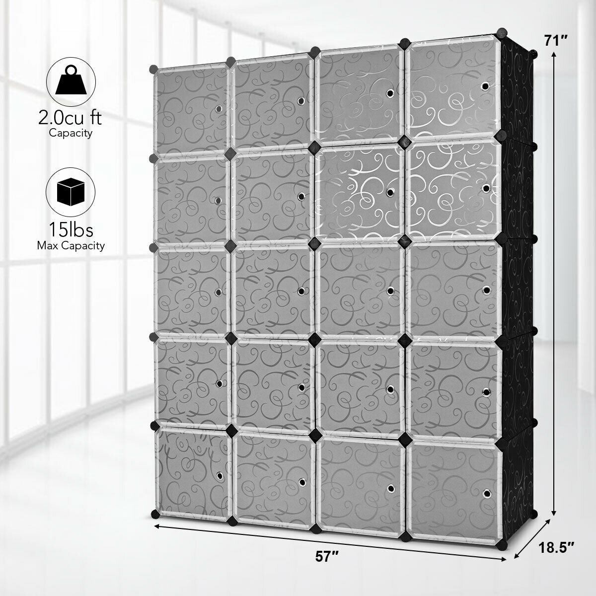 Organizador de Almacenamiento de Cubos de Plástico de Bricolaje de 20 Cubos con Puertas
