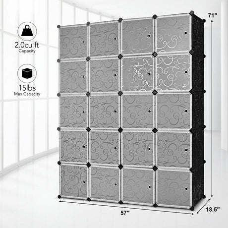 Organizador de Almacenamiento de Cubos de Plástico de Bricolaje de 20 Cubos con Puertas
