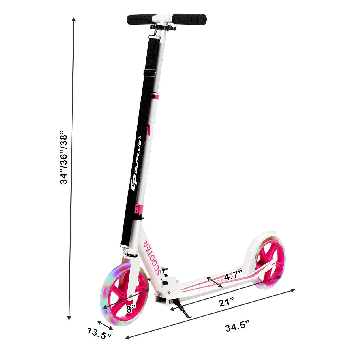 Patinete deportivo plegable portátil con ruedas LED-Rosa