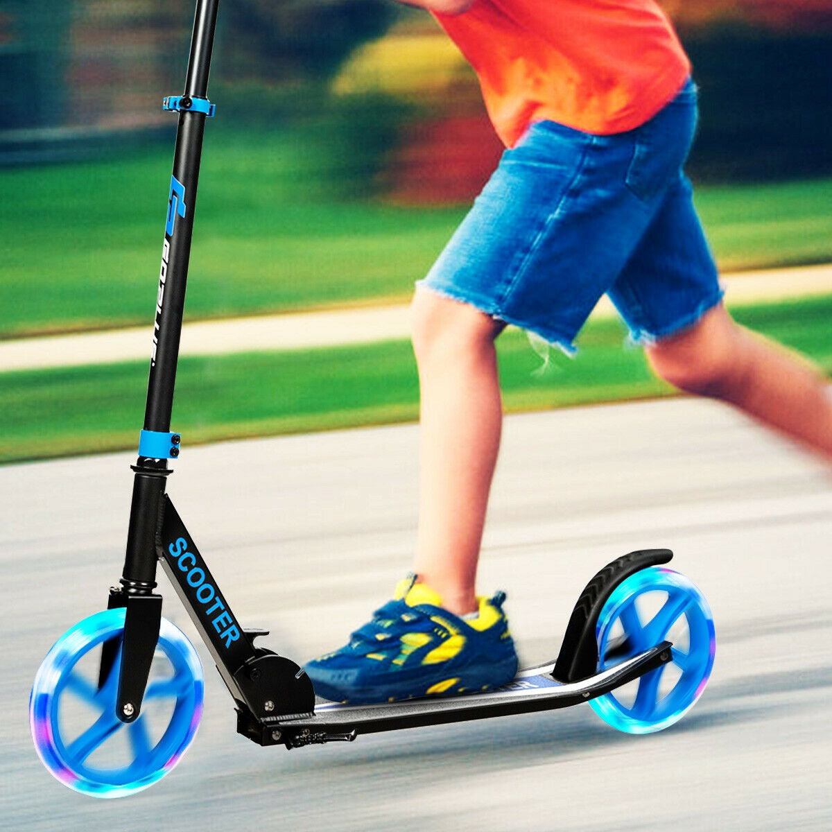 Patinete Plegable Deportivo Portátil con Ruedas LED - Azul