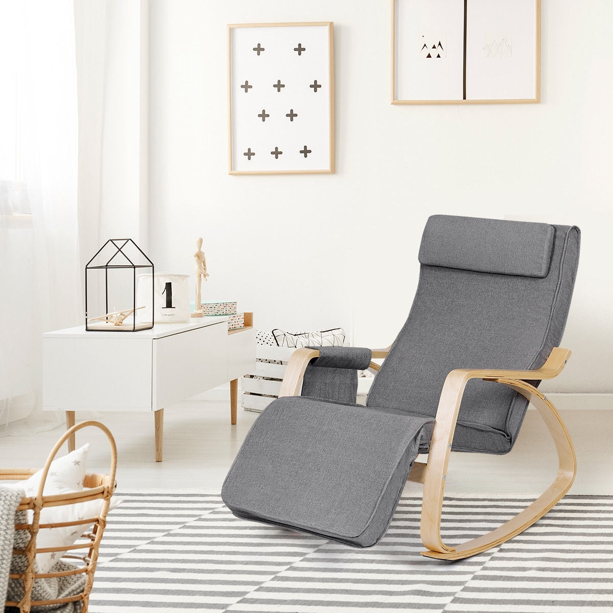 Cómoda mecedora con funda de cojín extraíble y bolsillo lateral