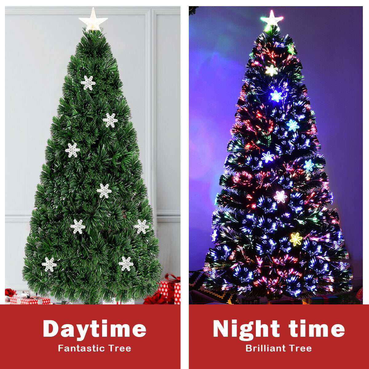 Árbol de Navidad Artificial Óptico LED con Copos de Nieve