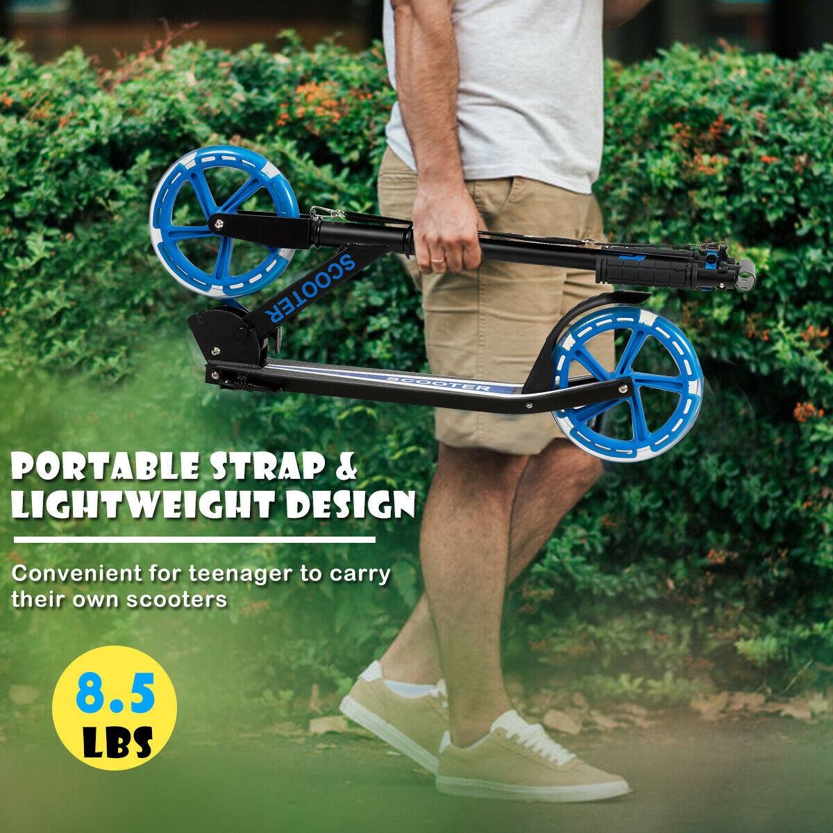 Patinete Plegable Deportivo Portátil con Ruedas LED - Azul