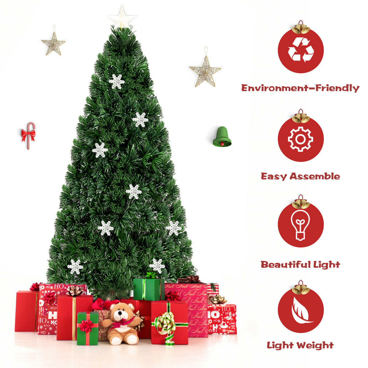 Árbol de Navidad Artificial Óptico LED con Copos de Nieve