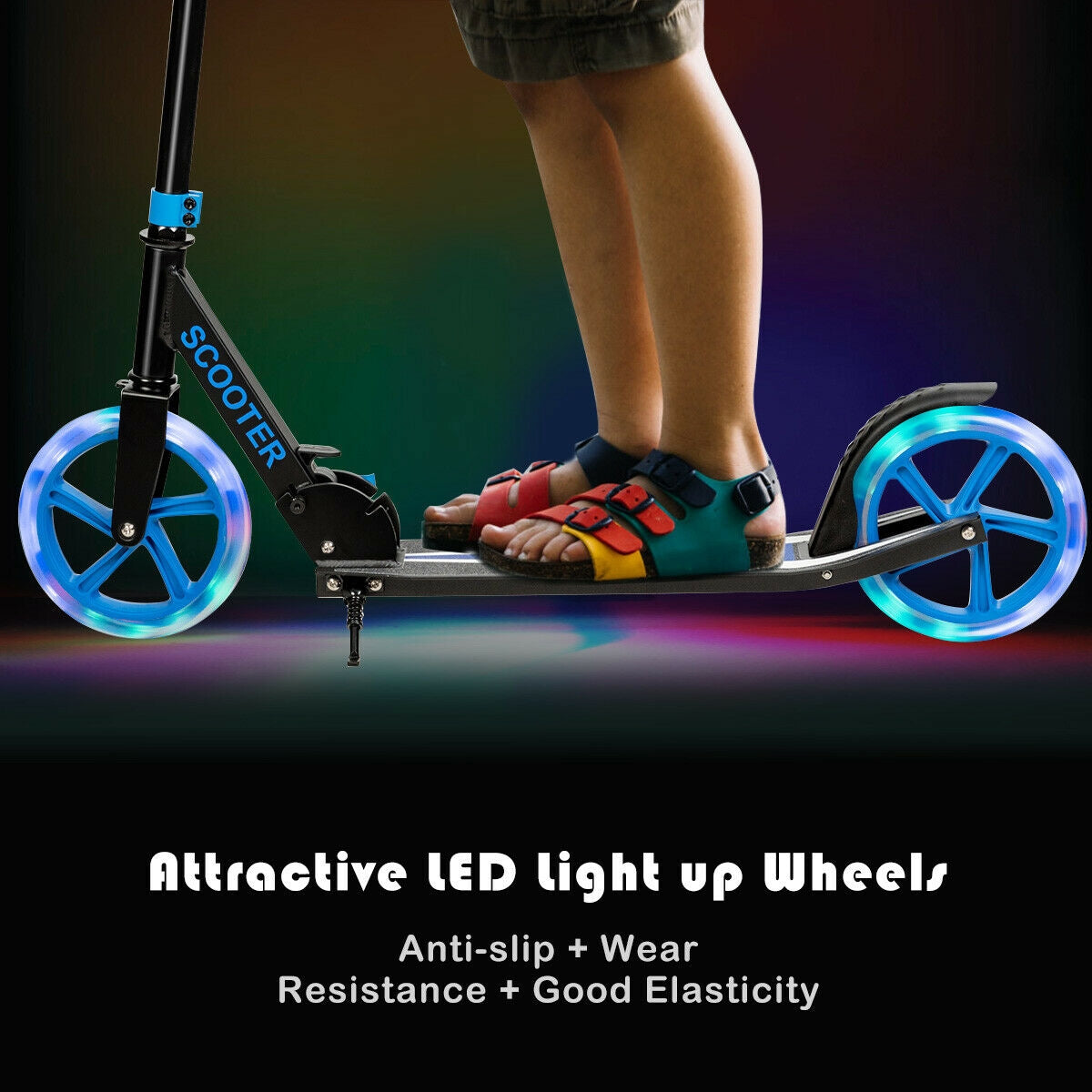 Patinete Plegable Deportivo Portátil con Ruedas LED - Azul