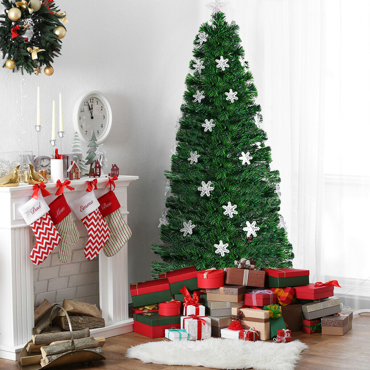Árbol de Navidad Artificial Óptico LED con Copos de Nieve