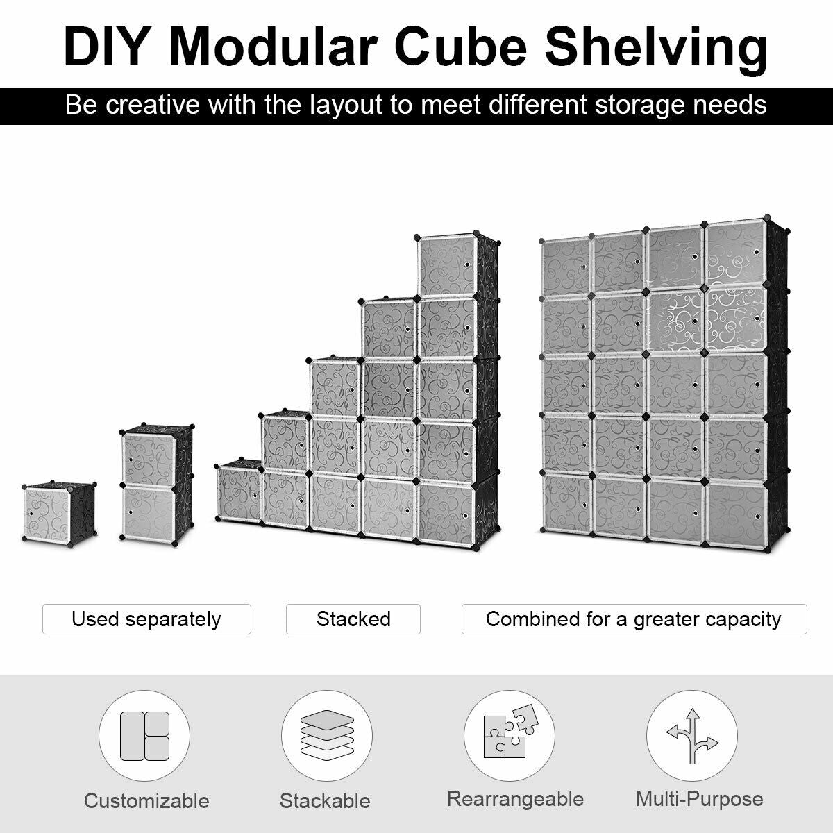 Organizador de Almacenamiento de Cubos de Plástico de Bricolaje de 20 Cubos con Puertas