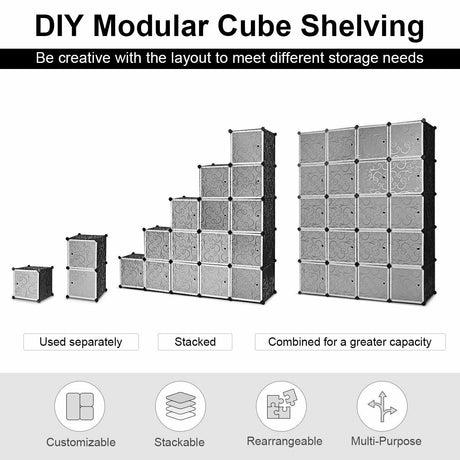 Organizador de Almacenamiento de Cubos de Plástico de Bricolaje de 20 Cubos con Puertas