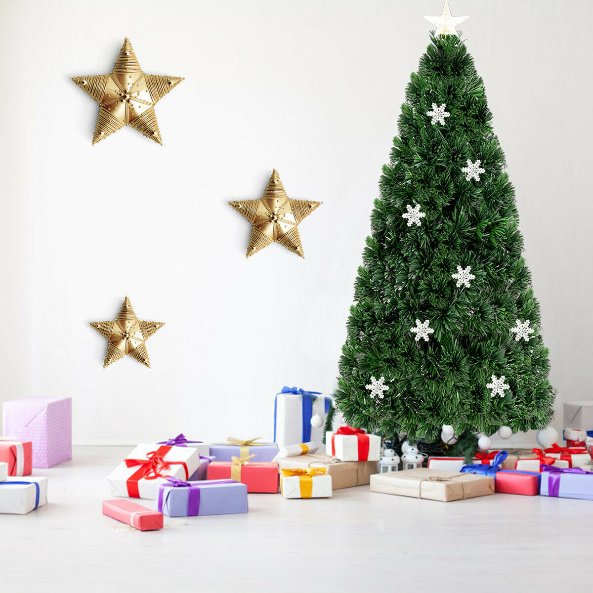 Árbol de Navidad Artificial Óptico LED con Copos de Nieve