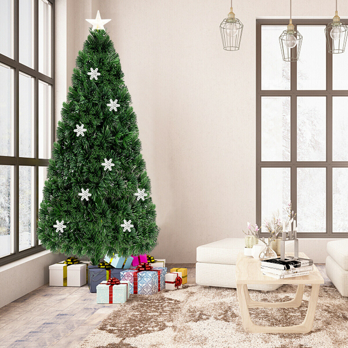 Árbol de Navidad Artificial Óptico LED con Copos de Nieve