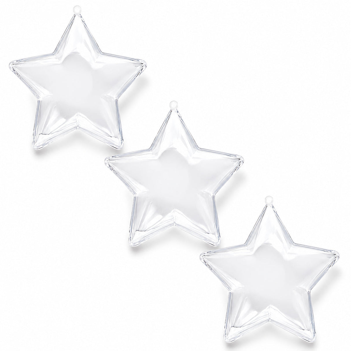 Set of 3 Clear Plastic Star Ornaments 3.25 Inches (83 mm)