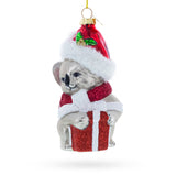 Koala with Present Glass Christmas Ornament