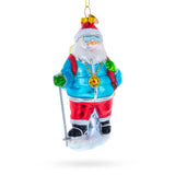 Explorer Santa with Goggles And Trekking Pole Glass Christmas Ornament