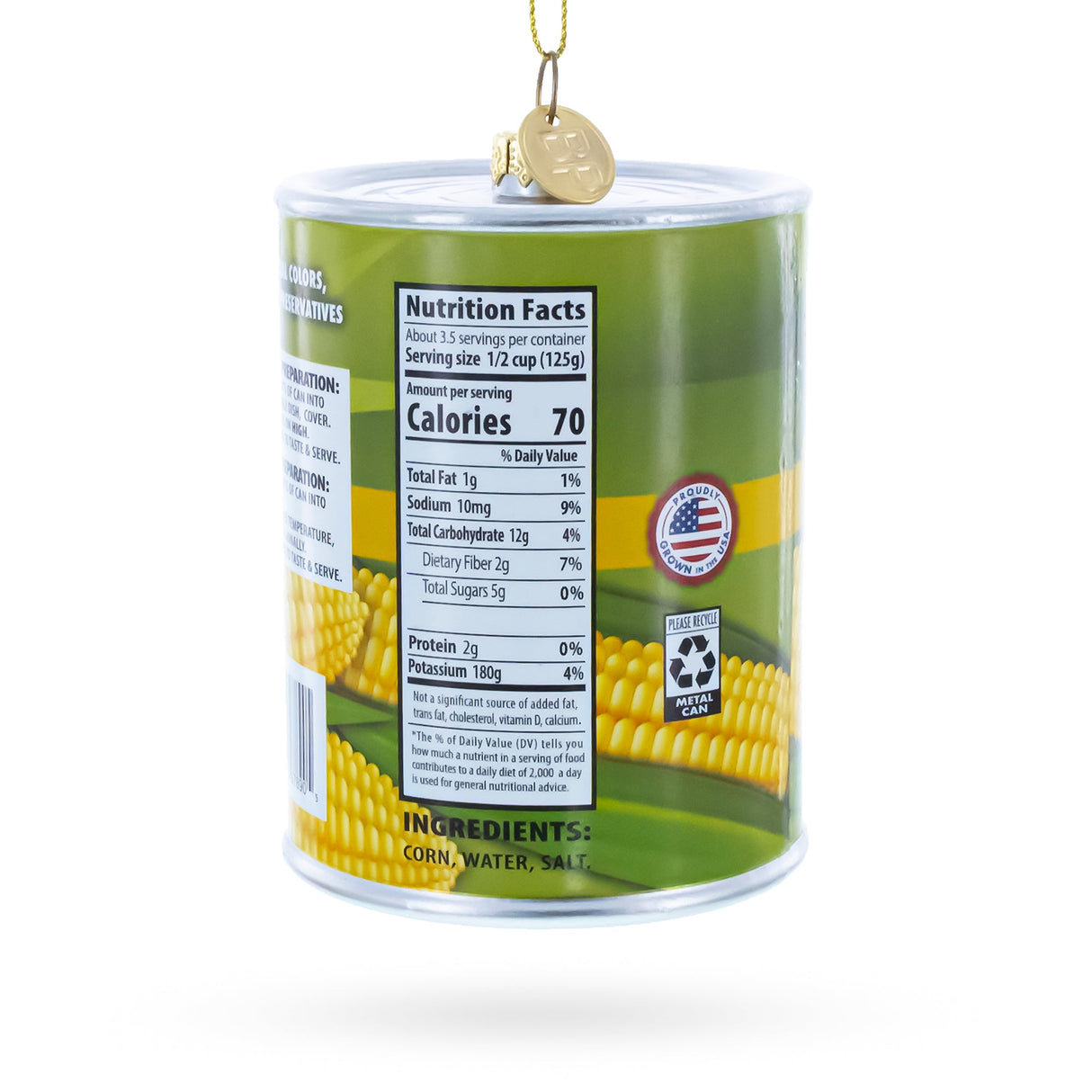 Golden Kernel Sweet Corn Can Glass Christmas Ornament